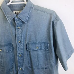 Trail Designs Travel Shirt Men's XL Blue Short Sleeves Outdoors Denim Cotton